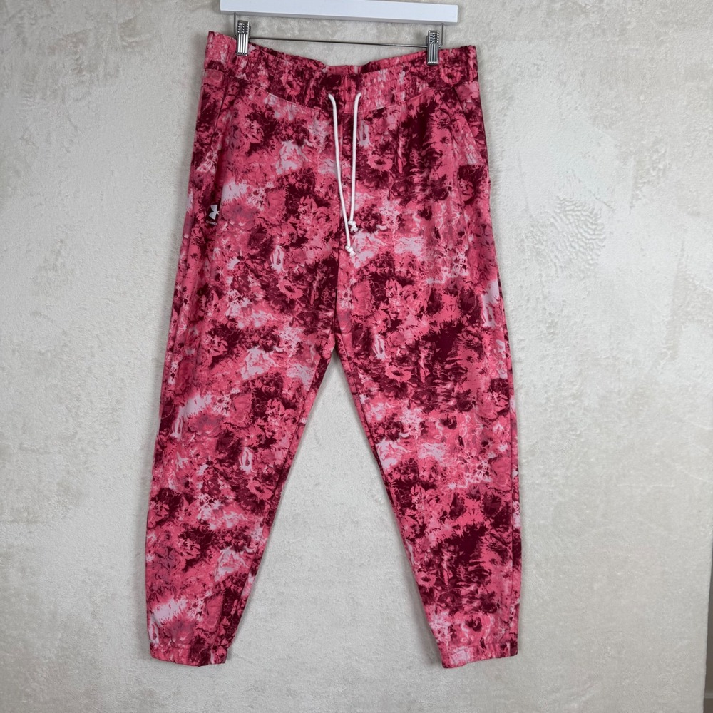 Under Armour Womens Loose Fit Tie Dye Joggers Pink Burgundy Size Large L